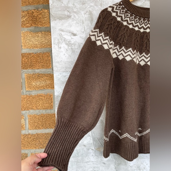 Tuckernuck Brown Fair Isle Pullover Wool Blend L - Grandmacore Hygge Après Ski - Picture 4 of 8